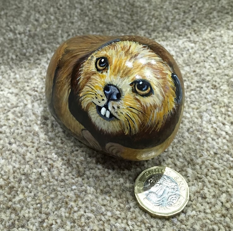 Beaver hand painted pebble garden rock art wild... - Folksy