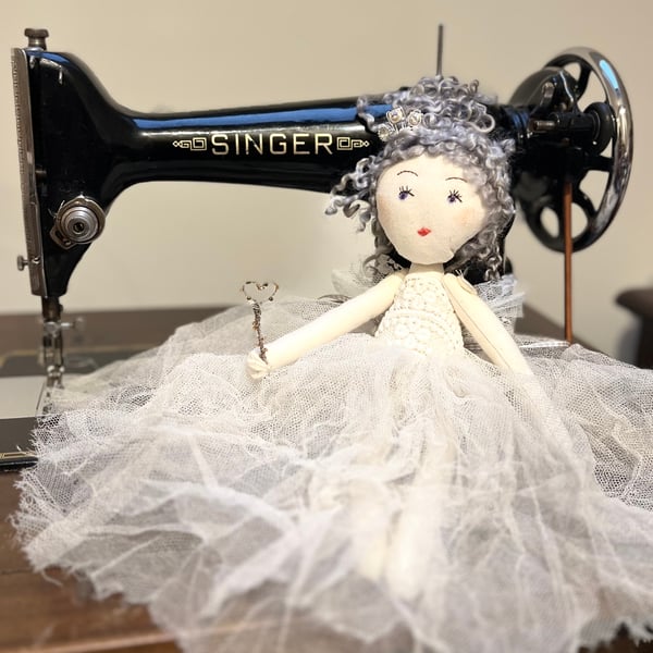 Fairy handmade ornament - Queenie - reclaimed fabrics, lace, tree topper