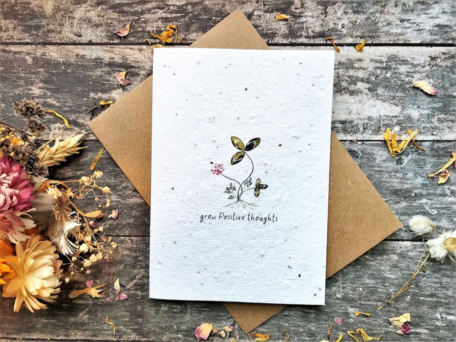 Plantable Seed Paper Card,Grow positive thoughts card,Watercolour flower card,Bi
