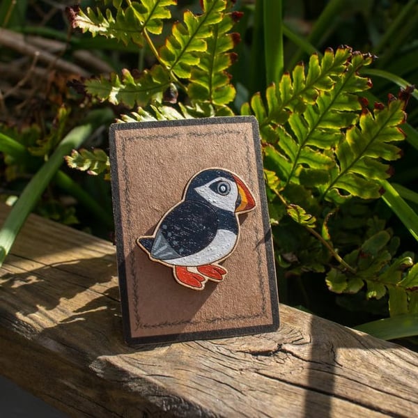 Hand-Painted Wooden Puffin Pin – Bird Lover Gift