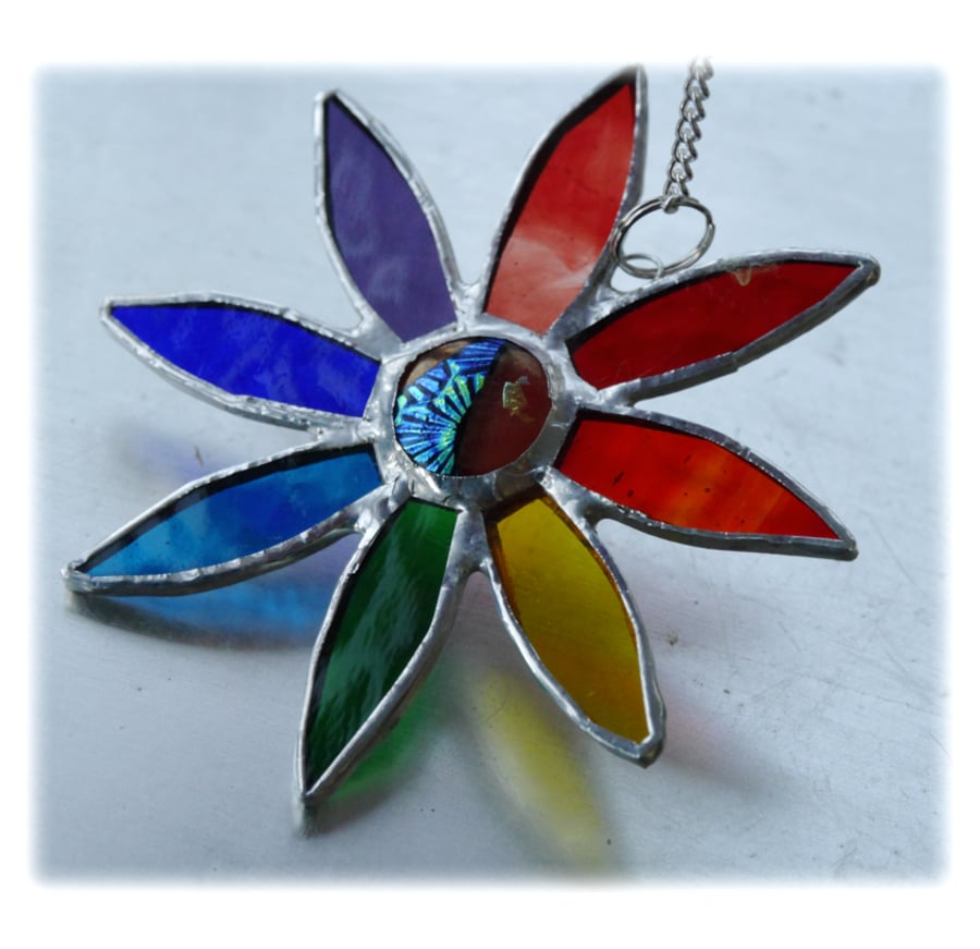 Rainbow Daisy Suncatcher Stained Glass Flower Dichroic 019