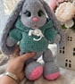    Handmade Crochet Amigurumi Bunny – Silver Grey with Turquoise Hoodie - Image 2