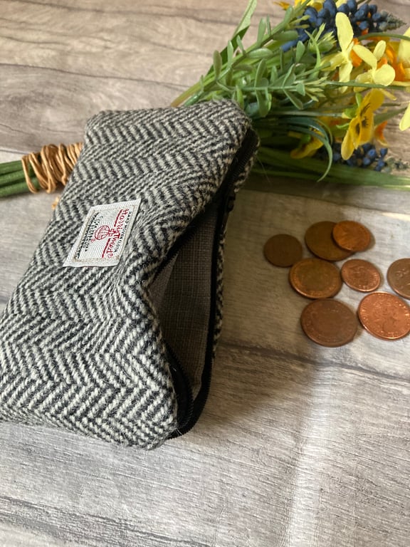 Harris Tweed Coin Purse, Grey Herringbone 