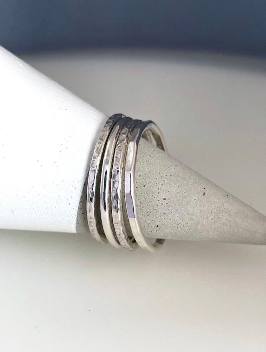 Set X4 - 1.5mm Sterling Silver Sparkly-Faceted-Plain Stacking Rings Sizes H-Z