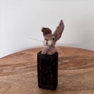 Needle felt Hare peeping over and antique printing block