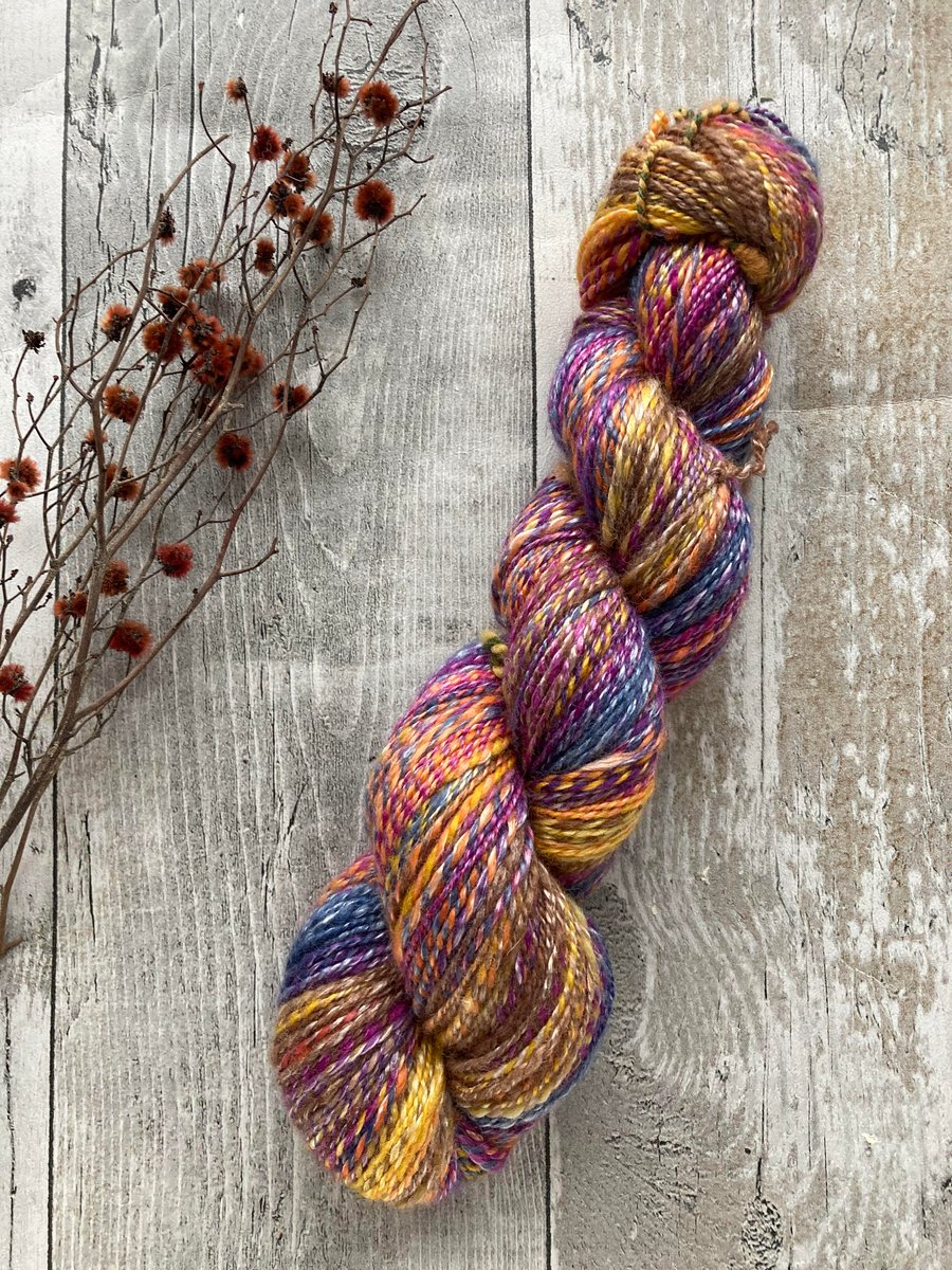 Hand spun yarn BFL and Seacell 118g Forever Autumn
