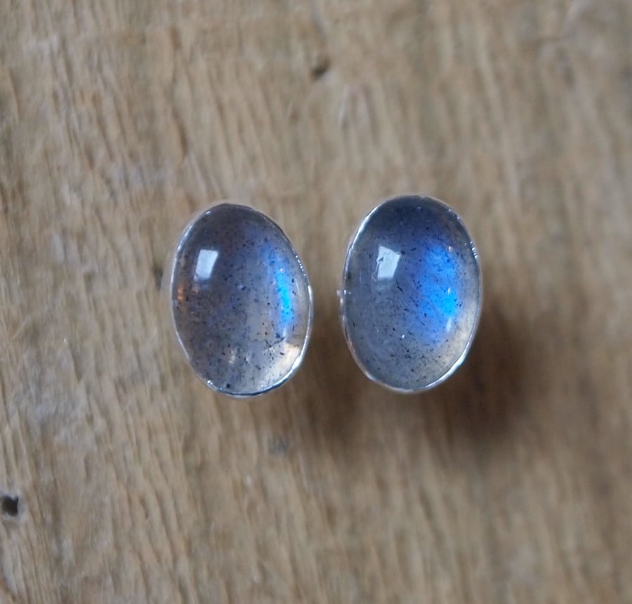 Labradorite stud earrings, oval gemstone studs