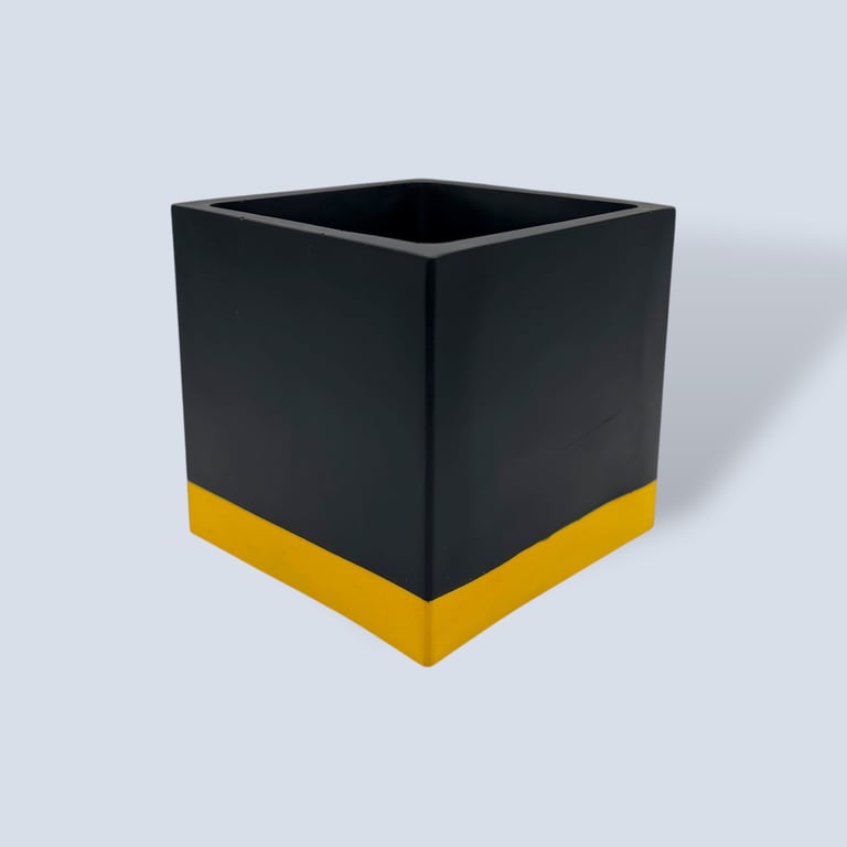 Black yellow square planter 10 cm indoor plant pot gift for plant lovers