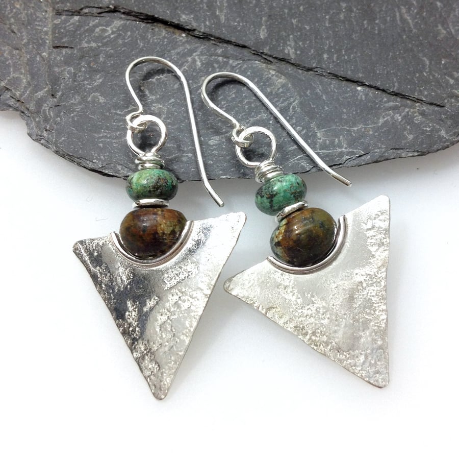 African turquoise and silver tribal earrings