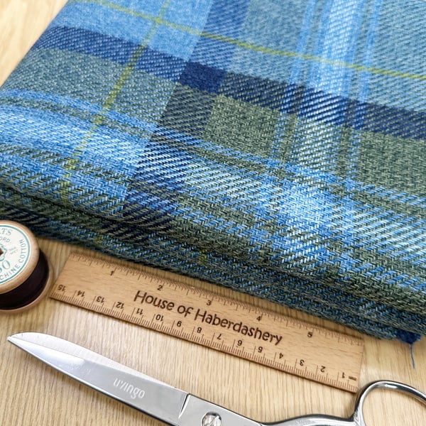 Grampian 'Westie' Blue & Green Tartan Check Faux Wool Upholstery Fabric