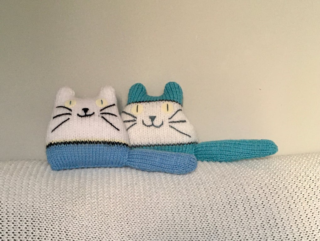 Blue knitted kitten decor - gift for  cat lady - baby boy gift