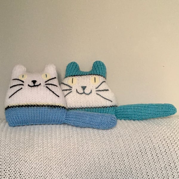 Blue knitted kitten decor - gift for  cat lady - baby boy gift