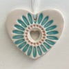 Small Ceramic heart decoration with blue daisy