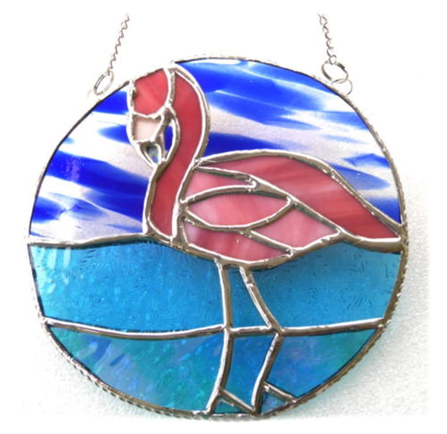 Flamingo Ring Stained Glass Suncatcher Exotic Pink Bird 