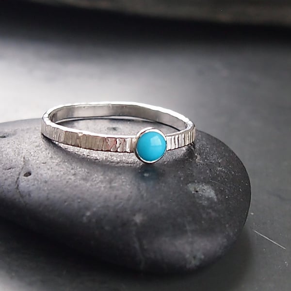 Textured Silver Ring with Turquoise
