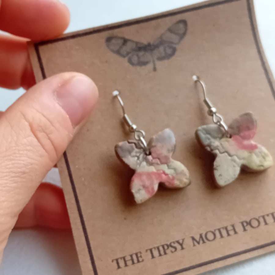 Graffiti clover red clay earrings on surgical steel hooks