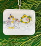 Unique Handmade Christmas Card with Artisan Fused Glass snowmen Decoration