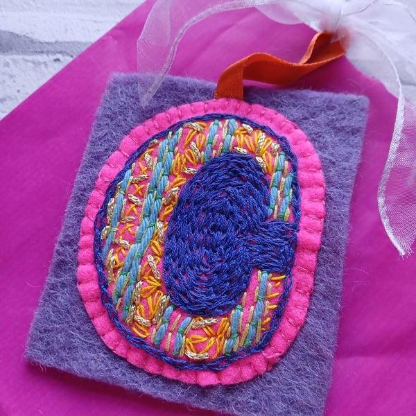 Hand embroidered felt letter 'C'. Price includes P and P 
