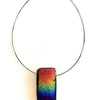 Large Floating Rainbow Dichroic Glass Pendant Necklace 