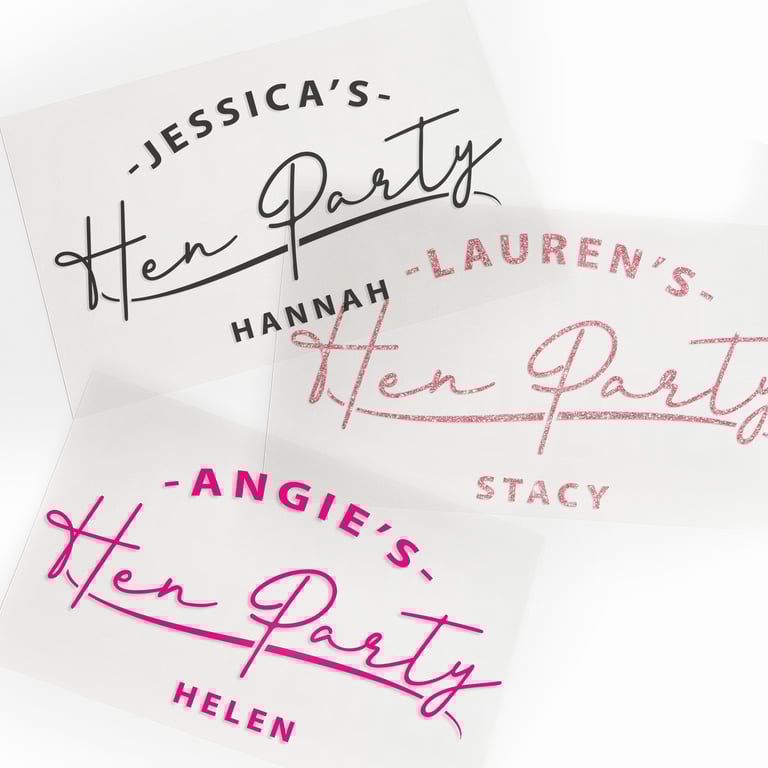 Personalised Hen Party Iron-On Transfer: Script Custom HTV T-Shirt Sticker