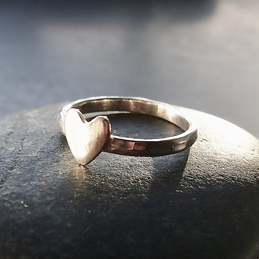 Sterling Silver Hammered Band with Heart