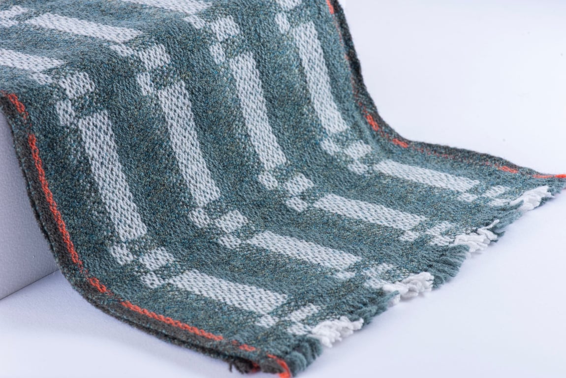 Lush lambswool scarf - green offset blocks
