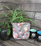 Upcycled Coffee Sack -  Mini Shoulder Bag -  Grey with pink thorny roses