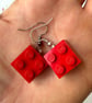 Upcycled Red 2x2 Lego Earrings - Silver Plate Tarnished - Super Seconds - Image 1