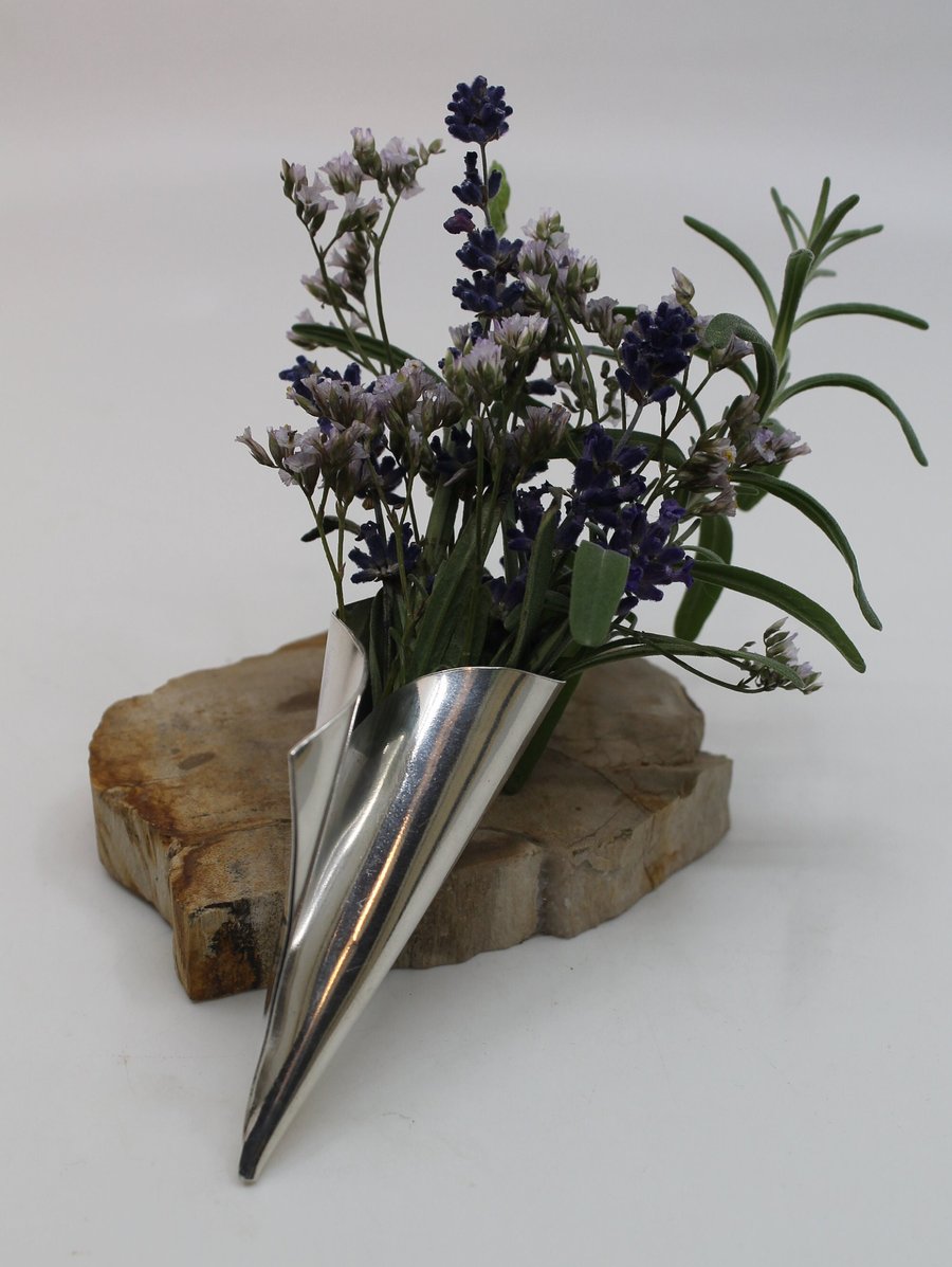 Large modern silver posy holder,tussie mussie brooch,hallmarked gift,Wedding kee