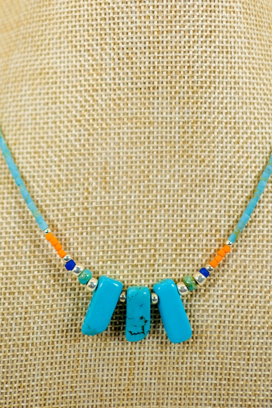 Native American Style Beaded Necklace With Sterling Silver Clasp