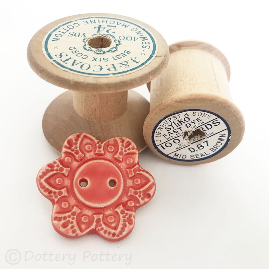 Large ceramic flower shaped button