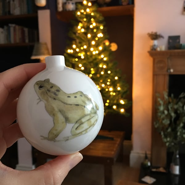 Frog Bone china Christmas bauble