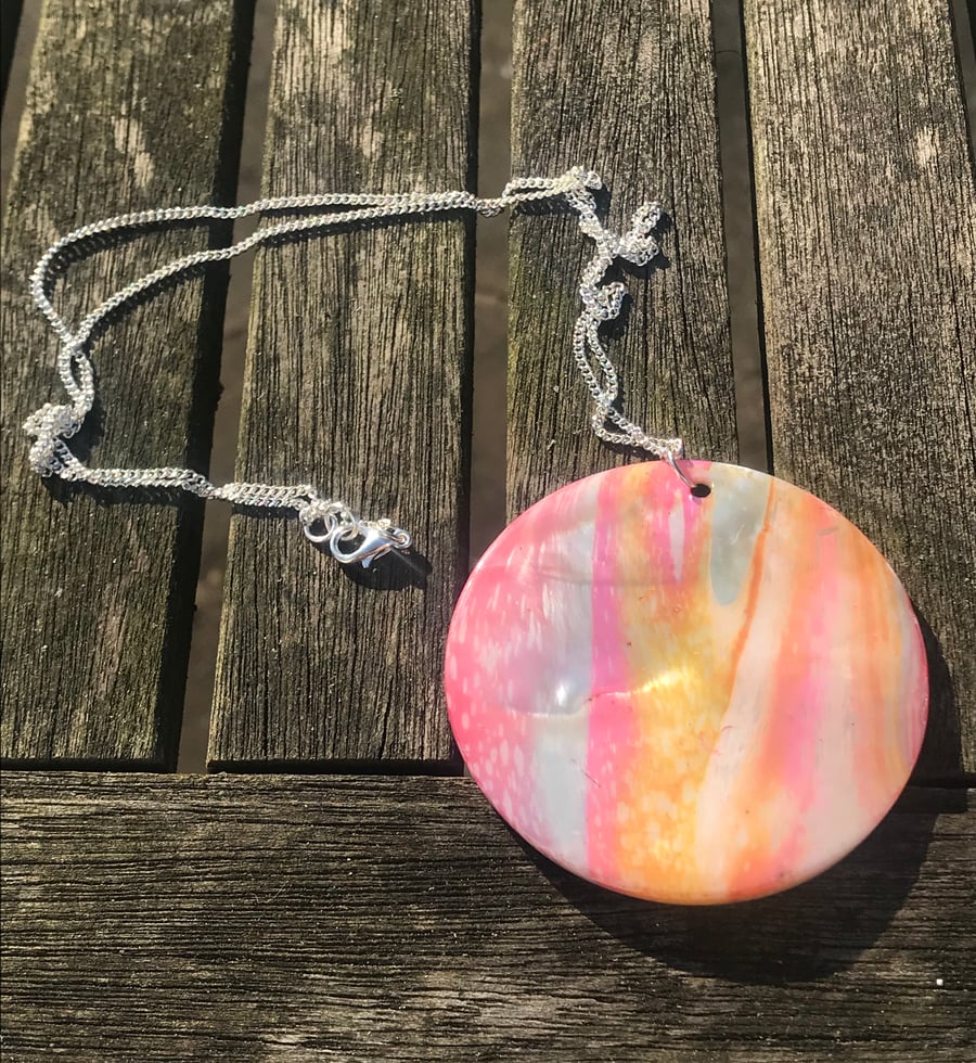 Pastel pink, yellow and blue shell pendant