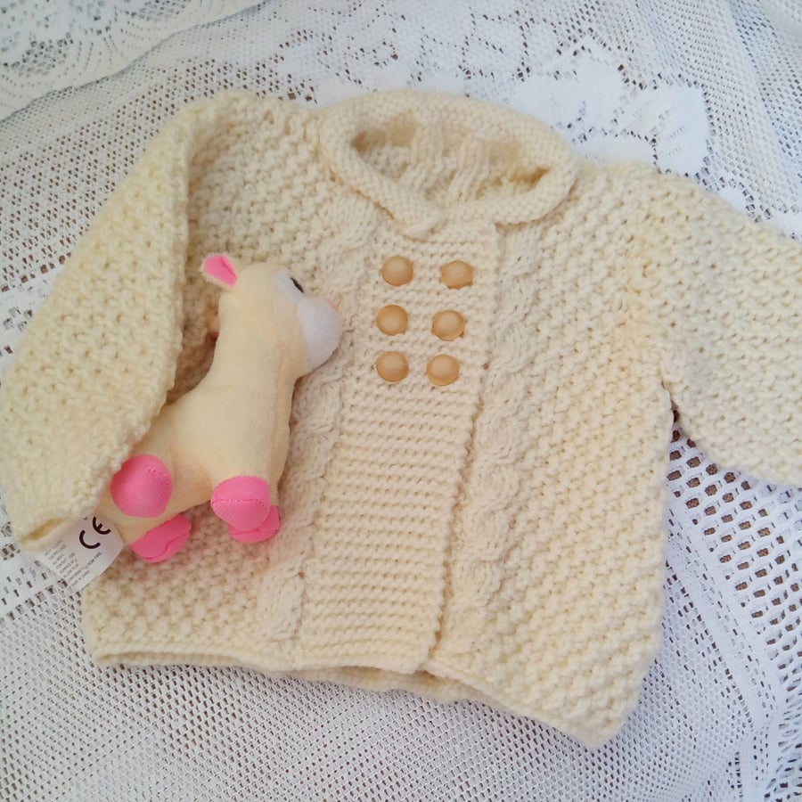 Baby's Aran Weight Cabled Frock Coat, Baby Shower Gift, New Baby Gift