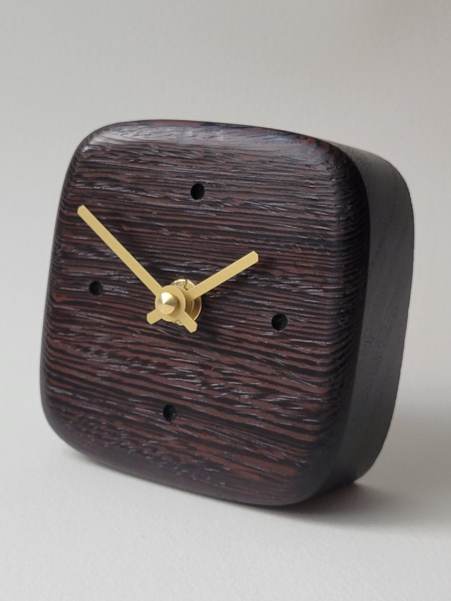 Desk Clock - Wenge Recessed "Dot" Indicators Gold Hands