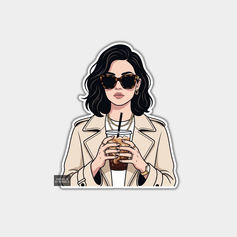 Funny Vinyl Die Cut Sticker For Adults - Woman With Iced Coffee