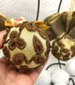 Gold and Bronze Christmas Bauble with Beaded Lace, Ribbon Trim and Flowers - Image 5