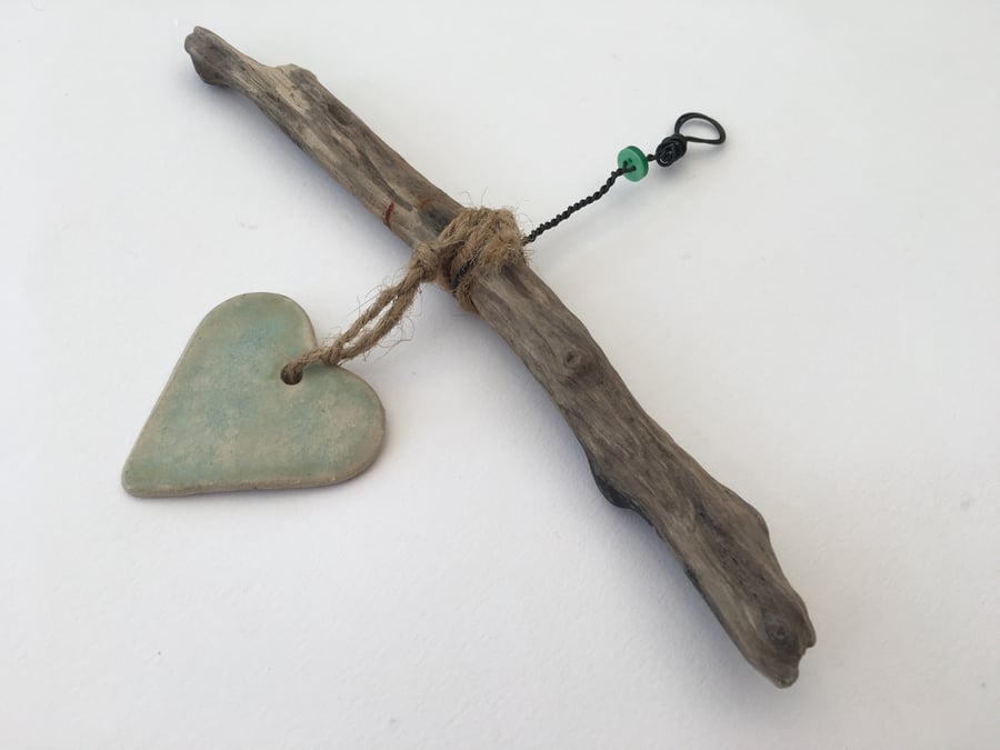 Handmade Loveheart Driftwood hanger, pottery, gift idea, birthday,home decor