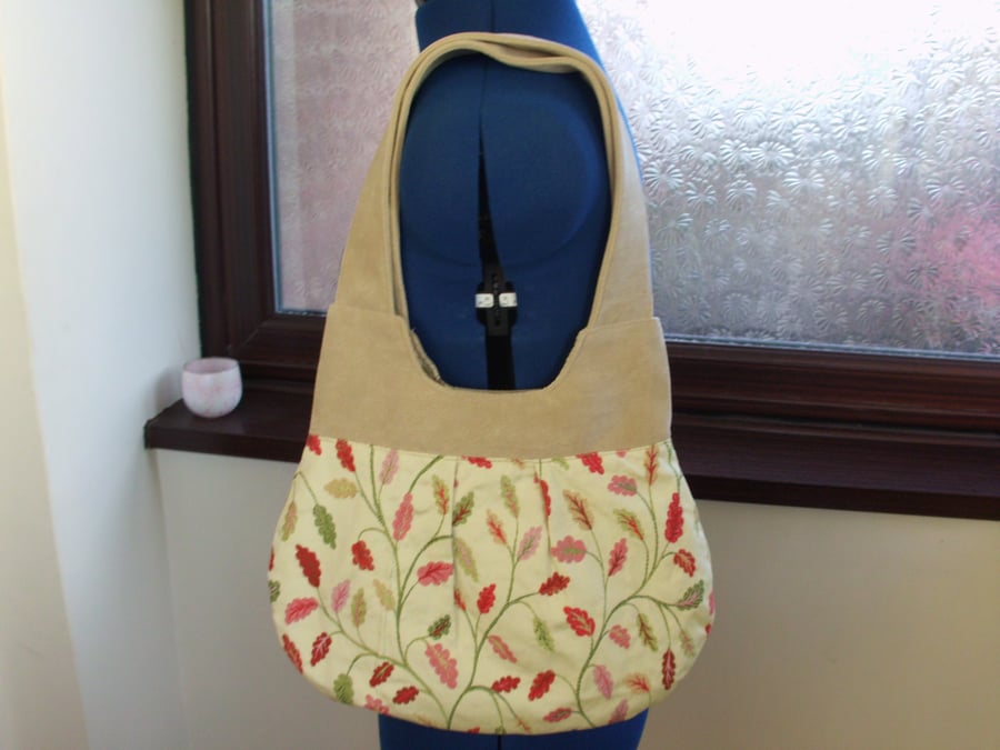 cream and fawn faux sued handbag