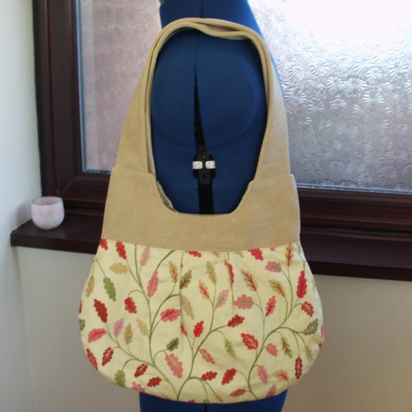 cream and fawn faux sued handbag