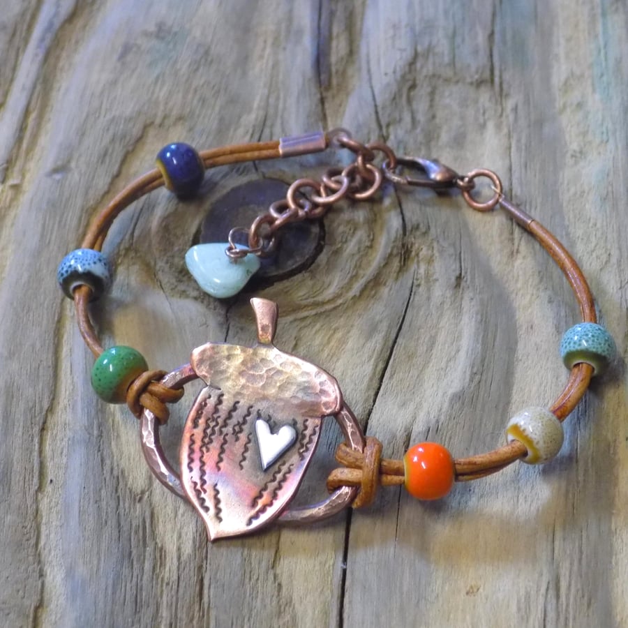 Reserved for Suzie Godby copper acorn rustic bracelet 