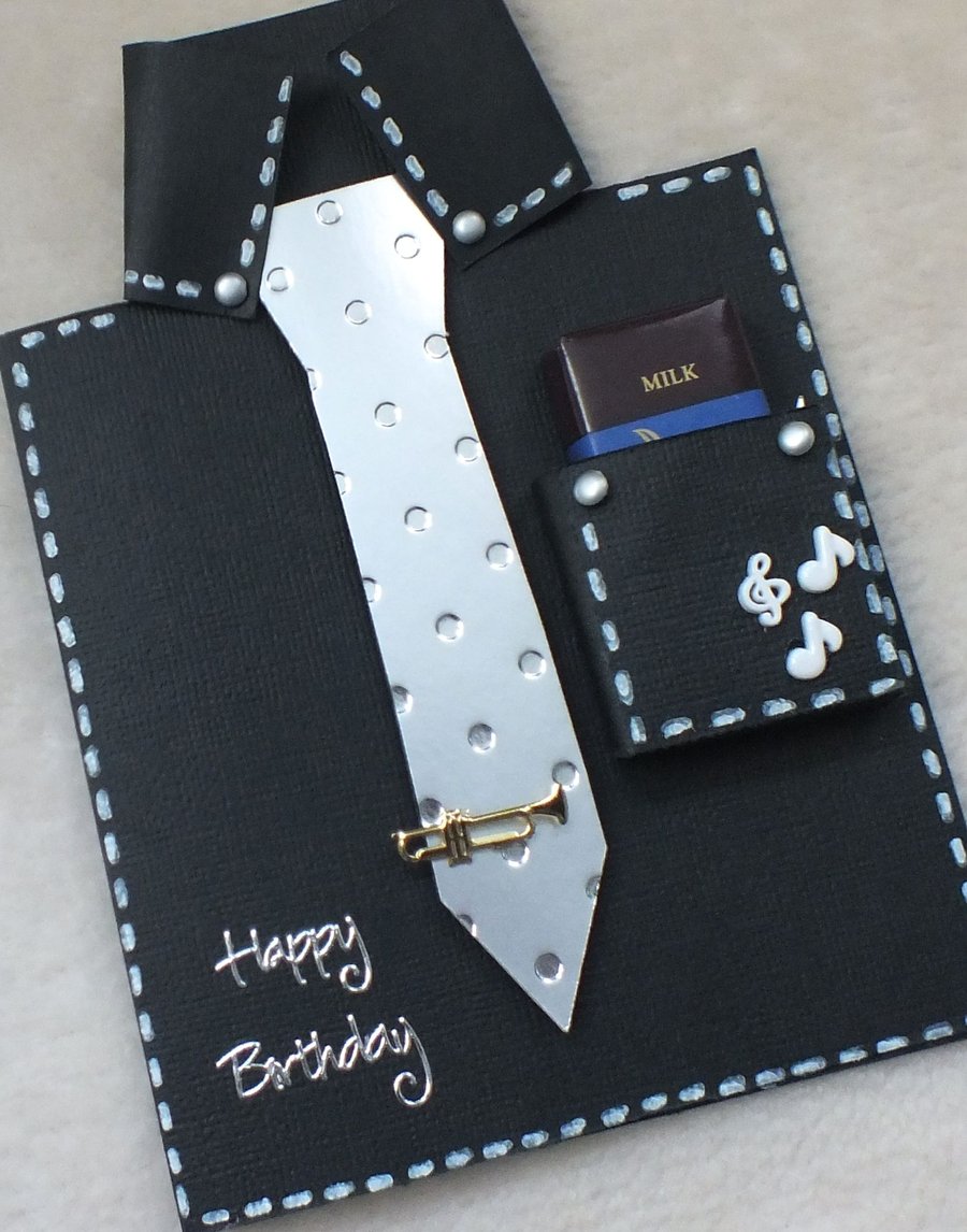 Musician’s Birthday Handmade Shirt & Tie Card with Free Chocolate