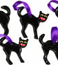 Set of 5 Handmade Ceramic Black Cats - Halloween Decorations.
