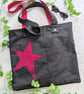 Upcycled Large Tote Bag. XL Holdall with Deep Pink Sequin Star