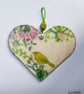 LITTLE GREEN BIRD,  handmade original decopage wooden heart wall hanging 