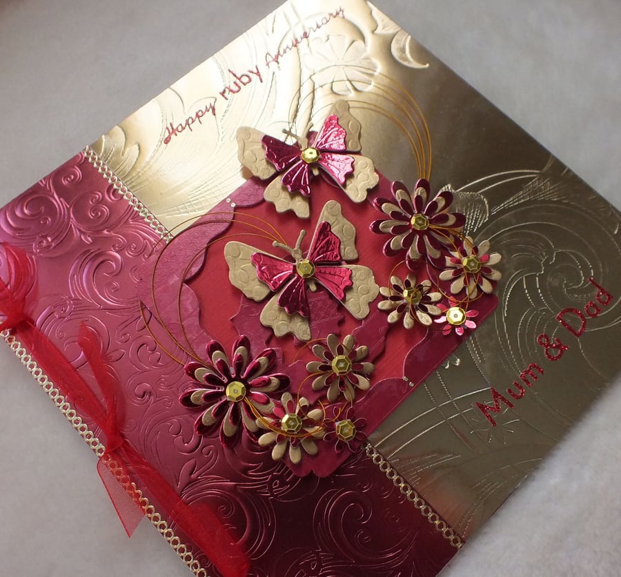 Luxury Handmade Ruby Wedding Anniversary Card 