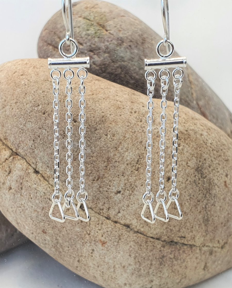 Sterling Silver Chain Earrings, Roman Style Earrings, Silver Drop Earrings