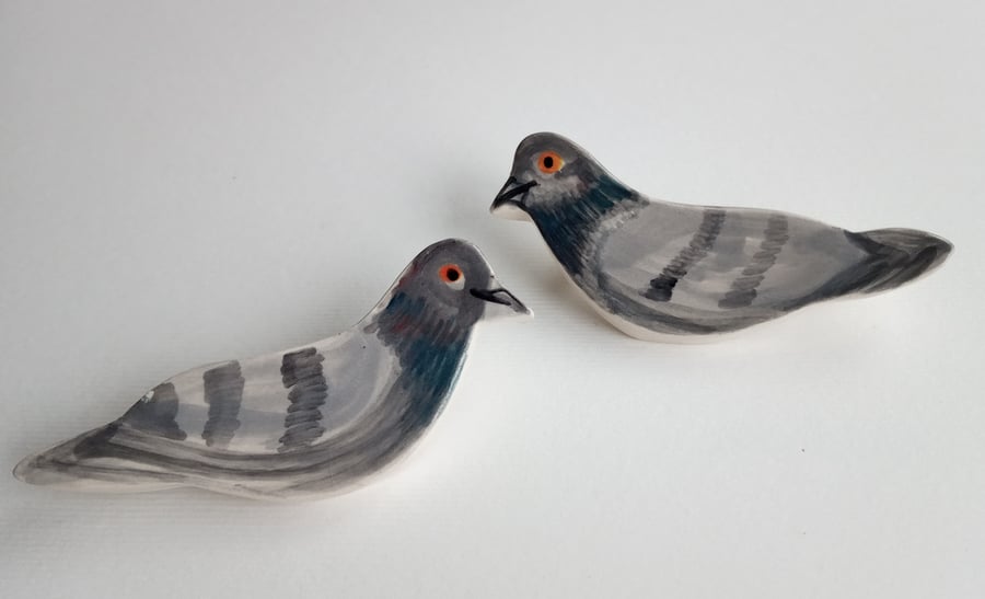 Ceramic pigeon brooch