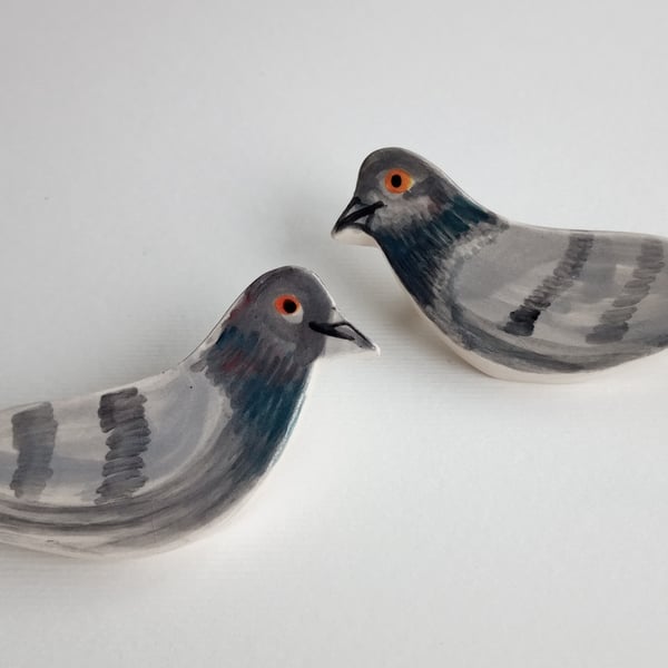 Ceramic pigeon brooch