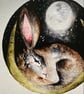 Whimsical Resting Hare Rabbit under Full Moon Watercolour Print - Image 3